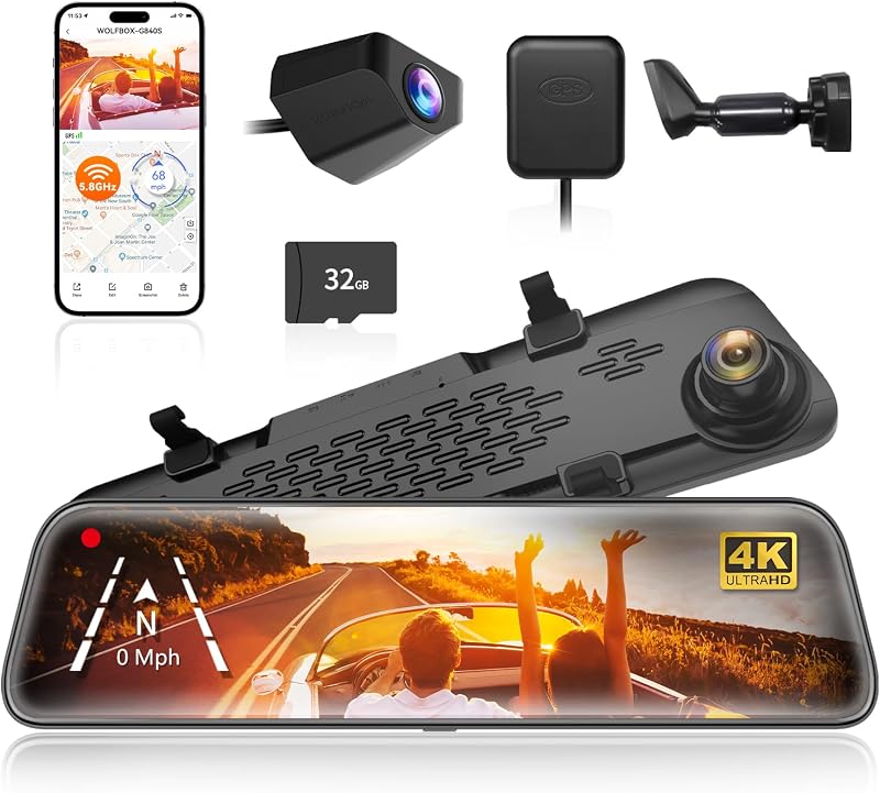 wolfbox g840s 12 inch mirror dash cam