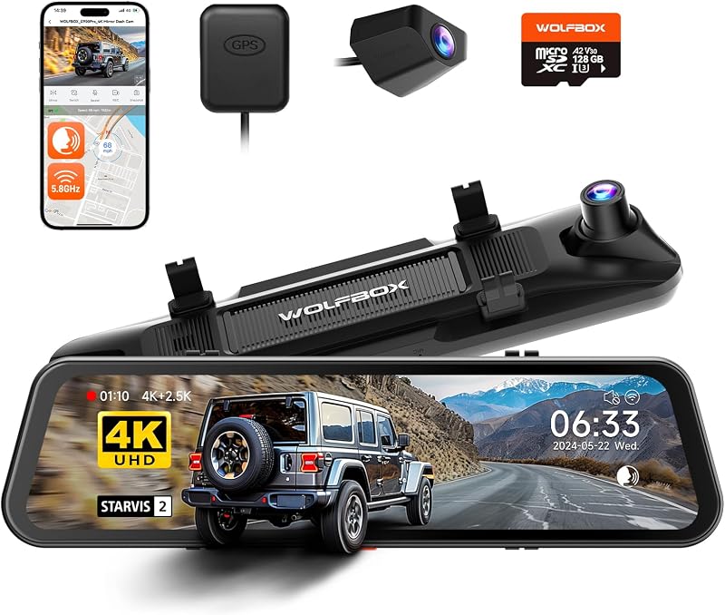 wolfbox front and rear car camera system
